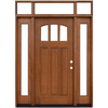 Craftsman 3 Lite Arch Stained Mahogany Wood Prehung Front Door with Sidelites and Transom