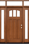 Craftsman 3 Lite Arch Stained Mahogany Wood Prehung Front Door with Sidelites and Transom