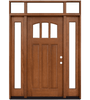 Craftsman 3 Lite Arch Stained Mahogany Wood Prehung Front Door with Sidelites and Transom