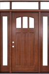 Craftsman 3 Lite Arch Stained Mahogany Wood Prehung Front Door with Sidelites and Transom