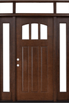 Craftsman 3 Lite Arch Stained Mahogany Wood Prehung Front Door with Sidelites and Transom