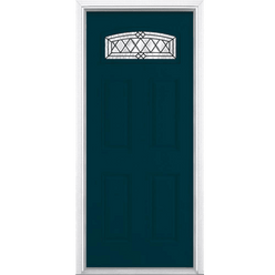 Halifax Camber Fan Lite Painted Smooth Fiberglass Prehung Front Door with Brickmold in Vinyl Frame