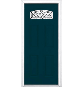 Halifax Camber Fan Lite Painted Smooth Fiberglass Prehung Front Door with Brickmold in Vinyl Frame