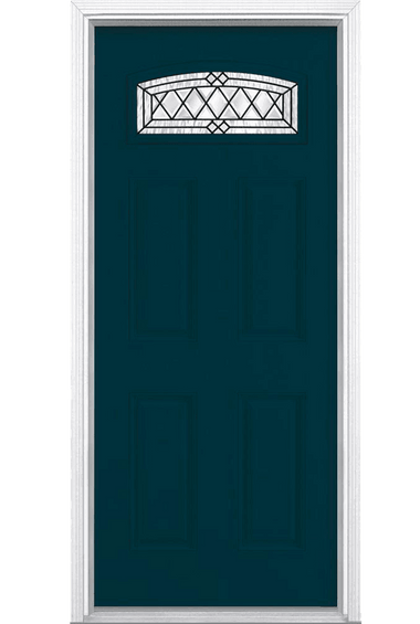 Halifax Camber Fan Lite Painted Smooth Fiberglass Prehung Front Door with Brickmold in Vinyl Frame