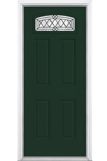 Halifax Camber Fan Lite Painted Smooth Fiberglass Prehung Front Door with Brickmold in Vinyl Frame