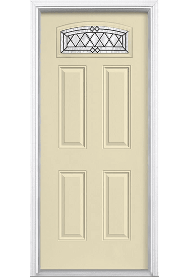 Halifax Camber Fan Lite Painted Smooth Fiberglass Prehung Front Door with Brickmold in Vinyl Frame