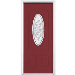New Haven Three Quarter Oval Lite Painted Smooth Fiberglass Prehung Front Door with Brickmold