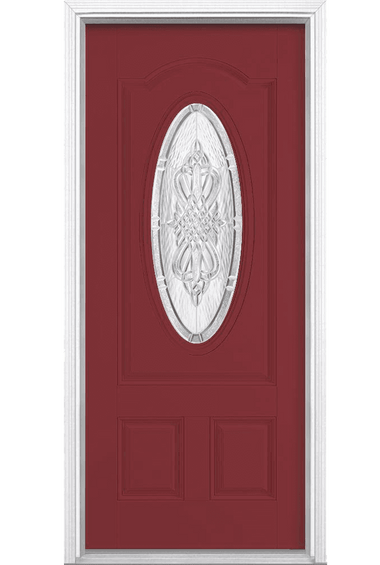 New Haven Three Quarter Oval Lite Painted Smooth Fiberglass Prehung Front Door with Brickmold