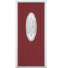 New Haven Three Quarter Oval Lite Painted Smooth Fiberglass Prehung Front Door with Brickmold
