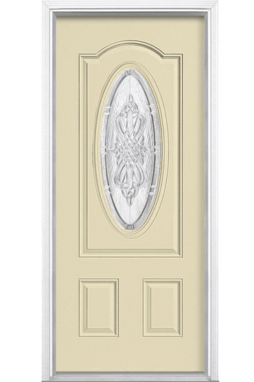 New Haven Three Quarter Oval Lite Painted Smooth Fiberglass Prehung Front Door with Brickmold