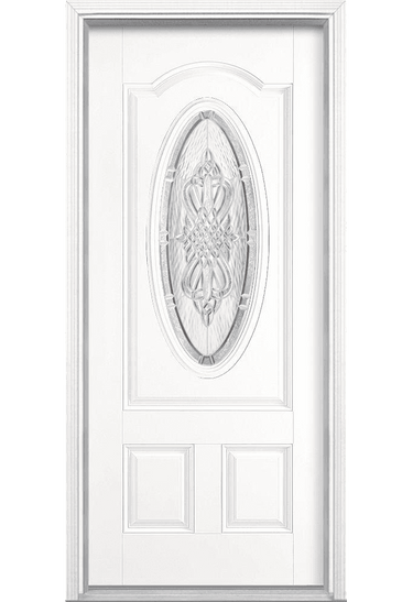 New Haven Three Quarter Oval Lite Painted Smooth Fiberglass Prehung Front Door with Brickmold