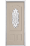 New Haven Three Quarter Oval Lite Painted Smooth Fiberglass Prehung Front Door with Brickmold