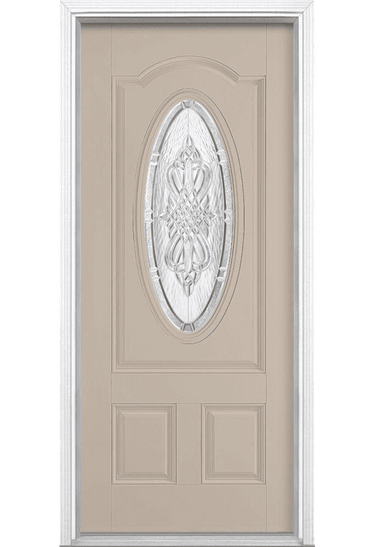 New Haven Three Quarter Oval Lite Painted Smooth Fiberglass Prehung Front Door with Brickmold