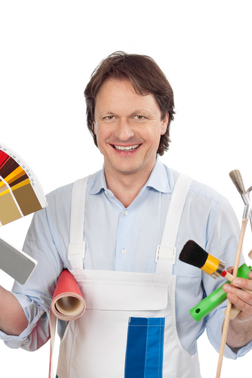 Painter With Paints And Sample Cards