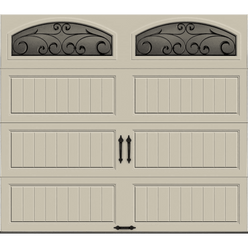 R-Value Intellicore Insulated Sandstone Garage Door with Wrought Iron Window