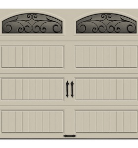R-Value Intellicore Insulated Sandstone Garage Door with Wrought Iron Window