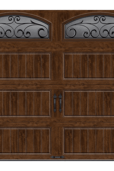 R-Value Intellicore Insulated Sandstone Garage Door with Wrought Iron Window