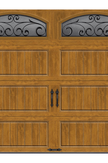 R-Value Intellicore Insulated Sandstone Garage Door with Wrought Iron Window