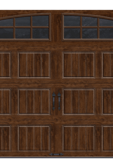 R-Value Intellicore Insulated Ultra-Grain Walnut Garage Door with Arch Window