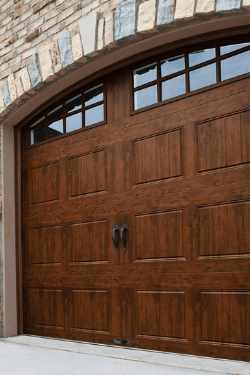 R-Value Intellicore Insulated Ultra-Grain Walnut Garage Door with Arch Window